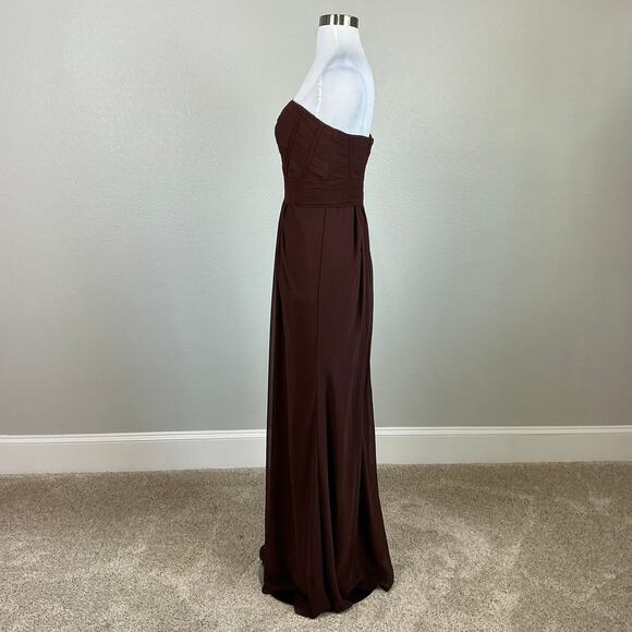 Monique Lhuillier Chiffon Strapless Long A-Line Evening Gown Brown Size 10 Dress - Picture 5 of 10